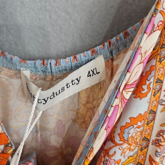 New 4XL Rusttydustty Hippy Floral Sundress Tie Waist Maxi with Adjustable Straps - Picture 3 of 7